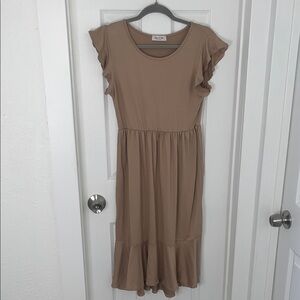 Tan Ruffle Sleeve Dress